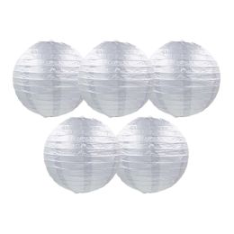 8 Inches 5 Pcs Silver Chinese Style Paper Lantern Blank Decorative Hanging Lanterns for Garden Party Wedding Lampshade