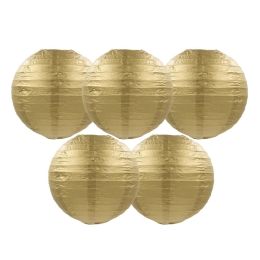 8 Inches 5 Pcs Golden Chinese Style Paper Lantern Blank Decorative Hanging Lanterns for Garden Party Wedding Lampshade