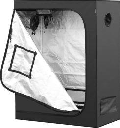 iPower 48"x24"x60" Grow Tent with Observation Window and Removable Floor Tray; Tool Bag for Indoor; 24" x 48" x 60"; Black/Silver