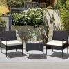 Lawn Backyard Patio Wicker Rattan Furniture 3 Pieces Set With Cushion