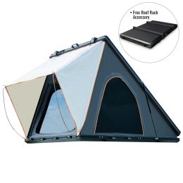 Trustmade Luxurious Triangle Aluminium Black Hard Shell Grey Rooftop Tent for Camping (Color: BlackGrey with Rack)